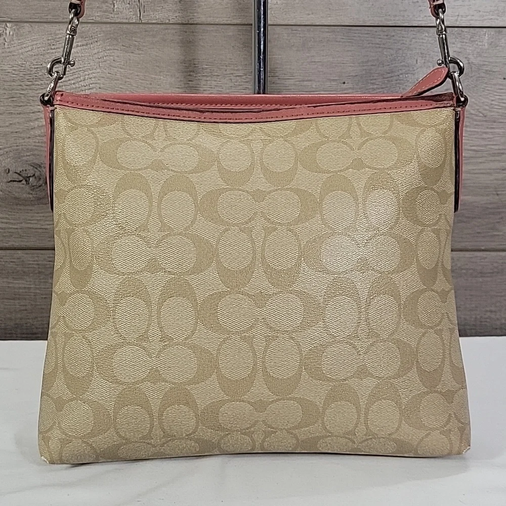Coach Tan Signature Leather Crossbody with Burgundy Trim